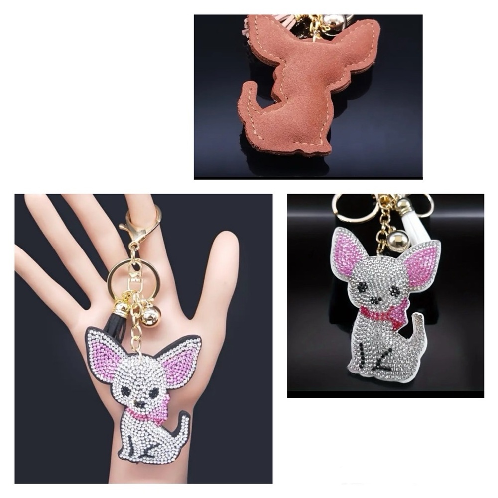 Lot of 3
White Chihuahua Dog Crystal Rhinestone Keychain